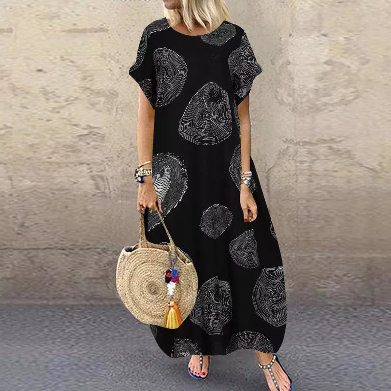 Beach Maxi Dress Womens Printed Summer Sundress Casual Polka Dot Baggy Plus Size Robe