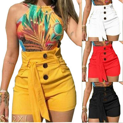 Women High Waist Summer Casual Solid Beach Belt Hot Skinny Shorts