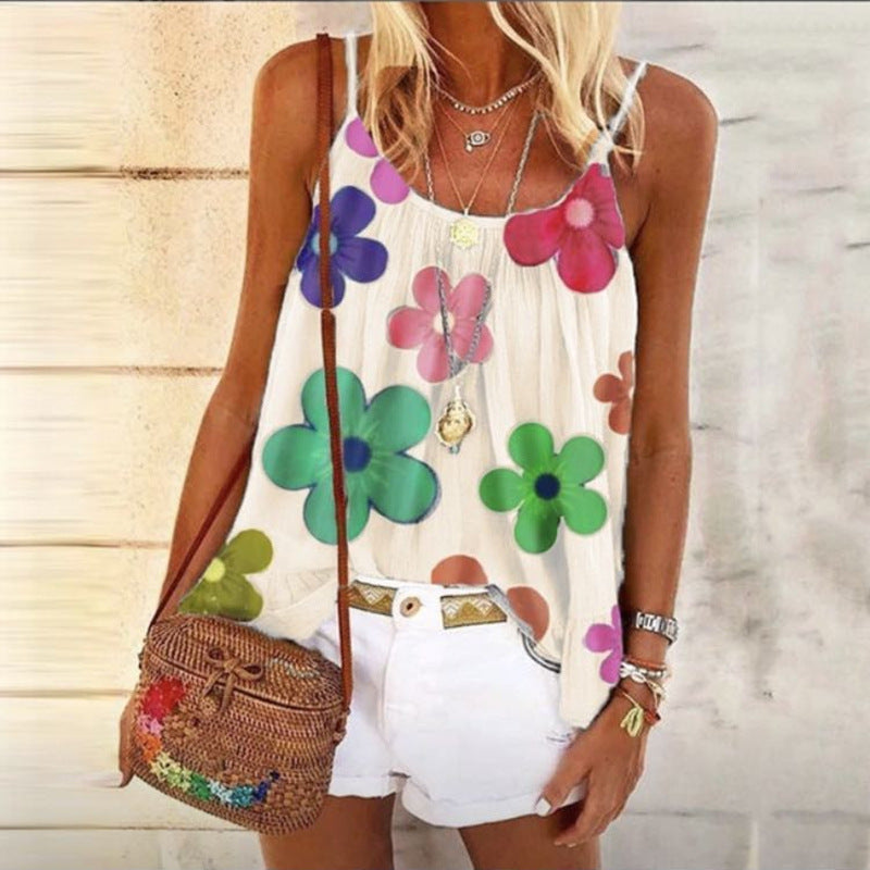 Floral Printed Casual Women Tank Tops Summer Sleeveless Loose Cute Vest Shirt Large Size Thin Women Vest Summer Tops S-5XL