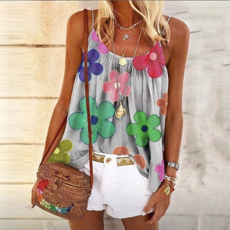 Floral Printed Casual Women Tank Tops Summer Sleeveless Loose Cute Vest Shirt Large Size Thin Women Vest Summer Tops S-5XL