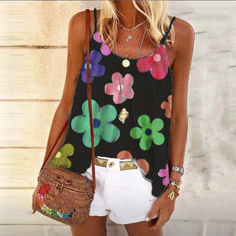 Floral Printed Casual Women Tank Tops Summer Sleeveless Loose Cute Vest Shirt Large Size Thin Women Vest Summer Tops S-5XL