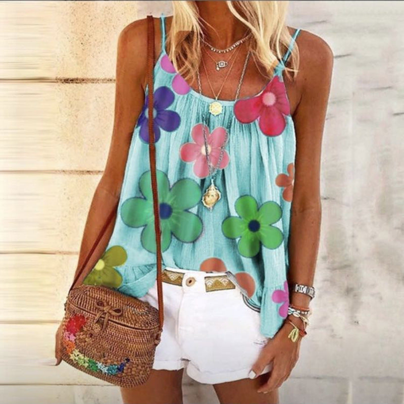 Floral Printed Casual Women Tank Tops Summer Sleeveless Loose Cute Vest Shirt Large Size Thin Women Vest Summer Tops S-5XL