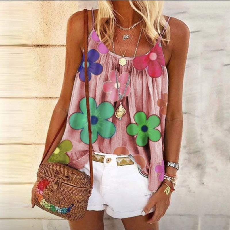 Floral Printed Casual Women Tank Tops Summer Sleeveless Loose Cute Vest Shirt Large Size Thin Women Vest Summer Tops S-5XL