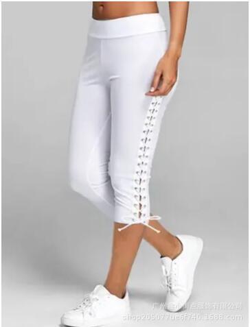 Women Pants Summer Streetwear Straight High Waist Pants pencil Women Bandage Lace up Bottom