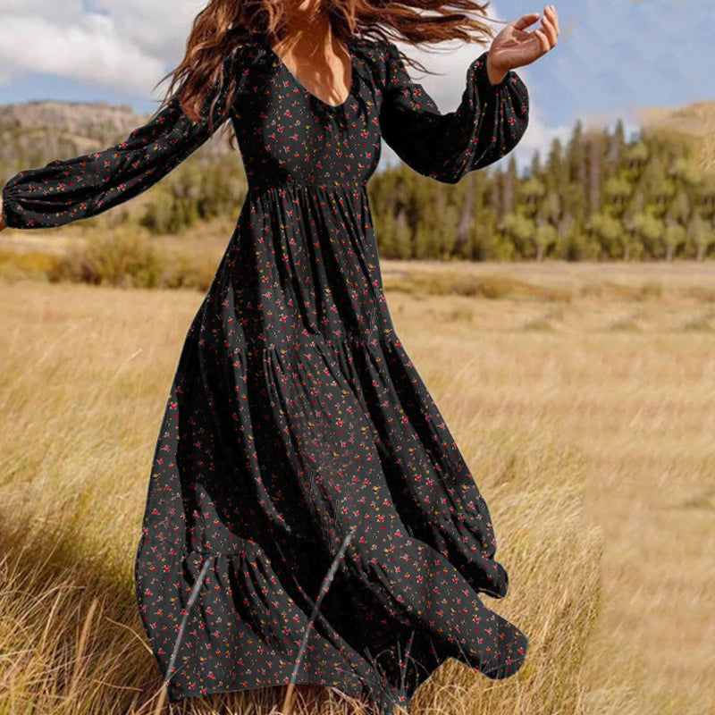 Stylish Ruffle Maxi Dress Casual Puff Sleeve Tunic Female Solid Robe Women's Plus Size Autumn Sundress