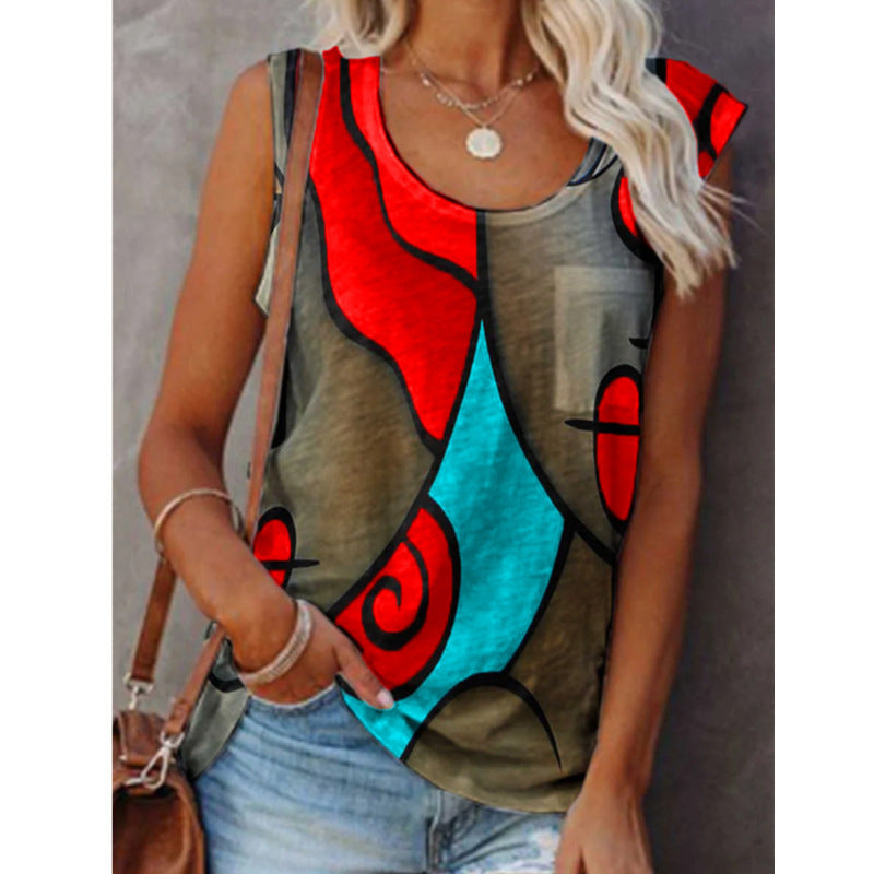 Fashion Women Casual Sleeveless O Neck Plus Size Vest Tops