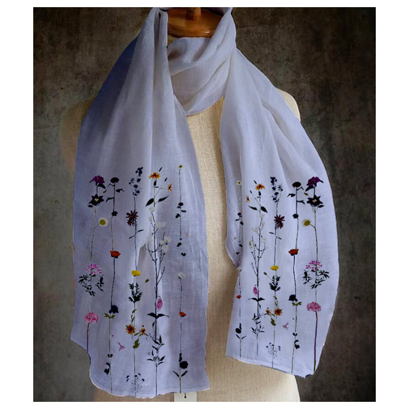 Women Solid Color Printing Pattern Linen Long Scarf Shawl Multi-Purpose Elegant Neck Wrap