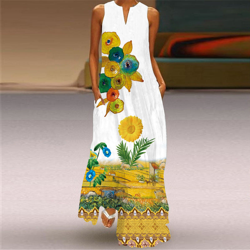 Floral Sleeveless Beach Summer Long Dress Women 2021 Casual Dress Lady V Neck Dress Elegant Women Maxi Dress