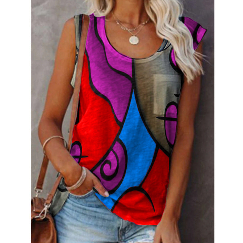 Fashion Women Casual Sleeveless O Neck Plus Size Vest Tops