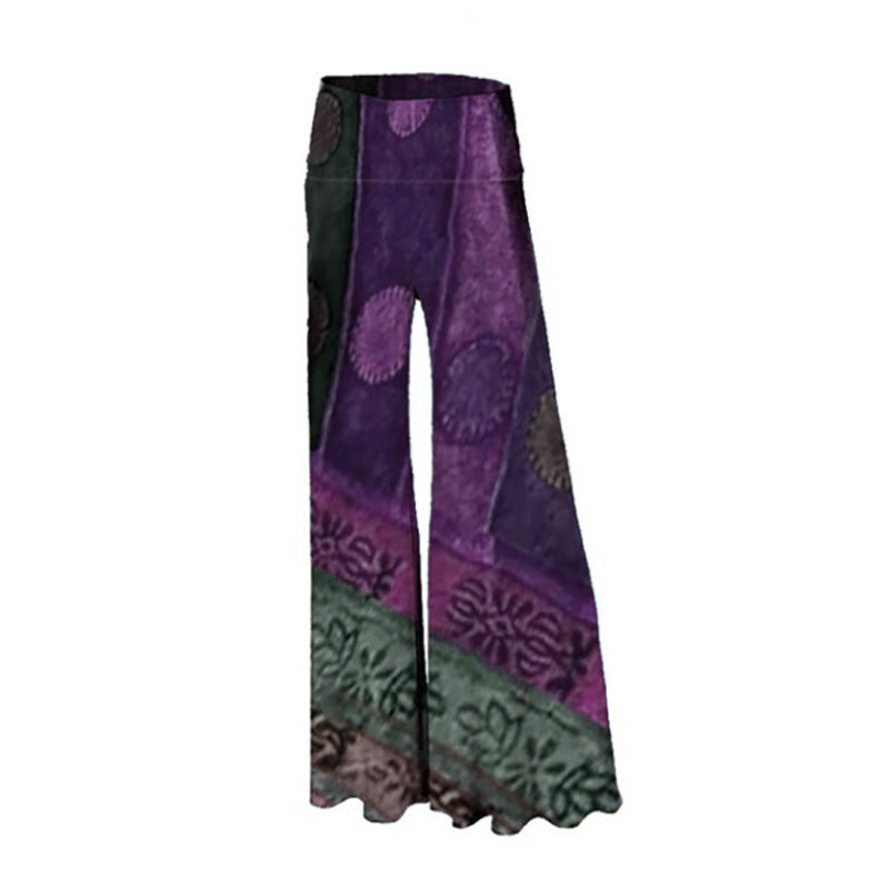 Ethnic Trousers Women's New Style Printed Wide-leg Trousers Show Legs Long Flared Pants