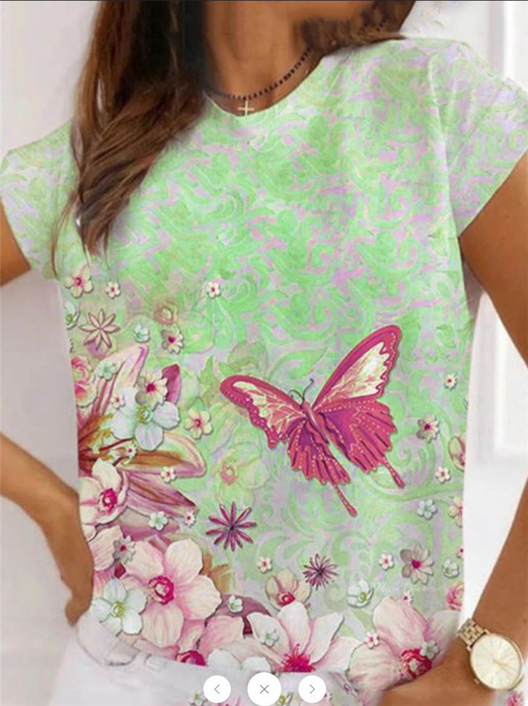 Women Butterfly Printing Casual Fashion Short Sleeve T Shirt Loose Top Female Summer Women Clothes Tee Shirt