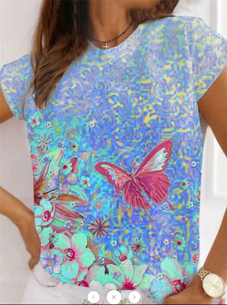 Women Butterfly Printing Casual Fashion Short Sleeve T Shirt Loose Top Female Summer Women Clothes Tee Shirt