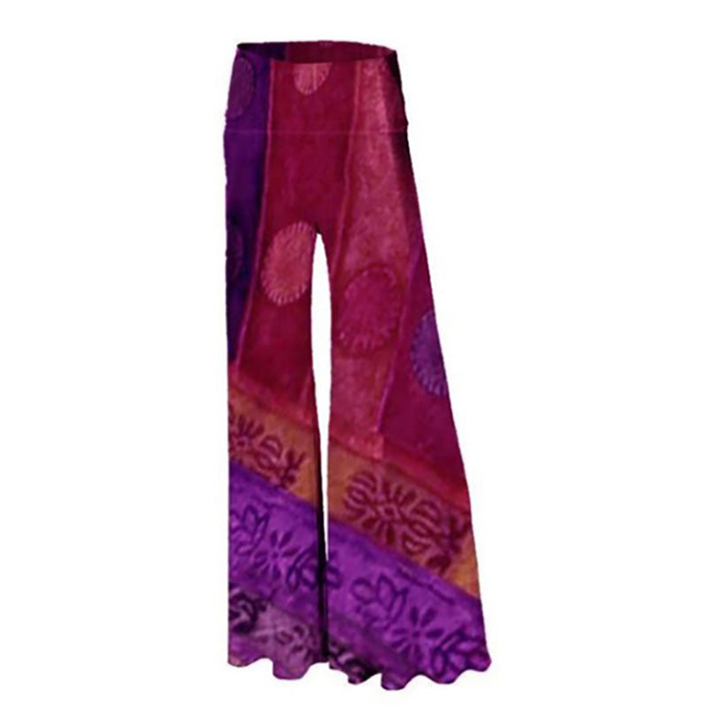 Ethnic Trousers Women's New Style Printed Wide-leg Trousers Show Legs Long Flared Pants