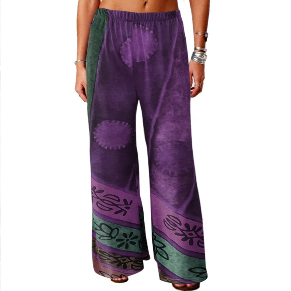 New Hot Sale Women's Ethnic Style Retro Printed Loose Wide-leg Trousers