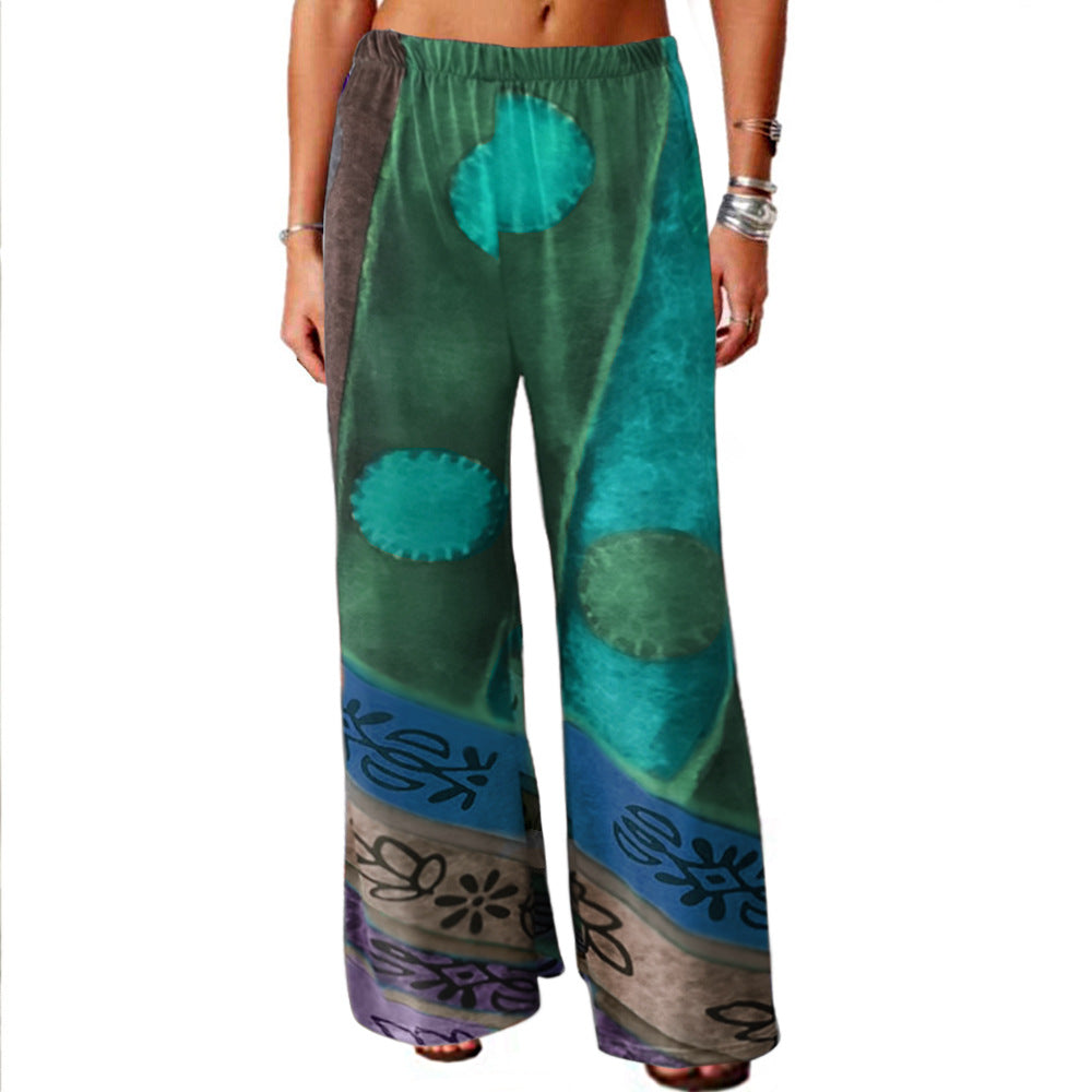New Hot Sale Women's Ethnic Style Retro Printed Loose Wide-leg Trousers