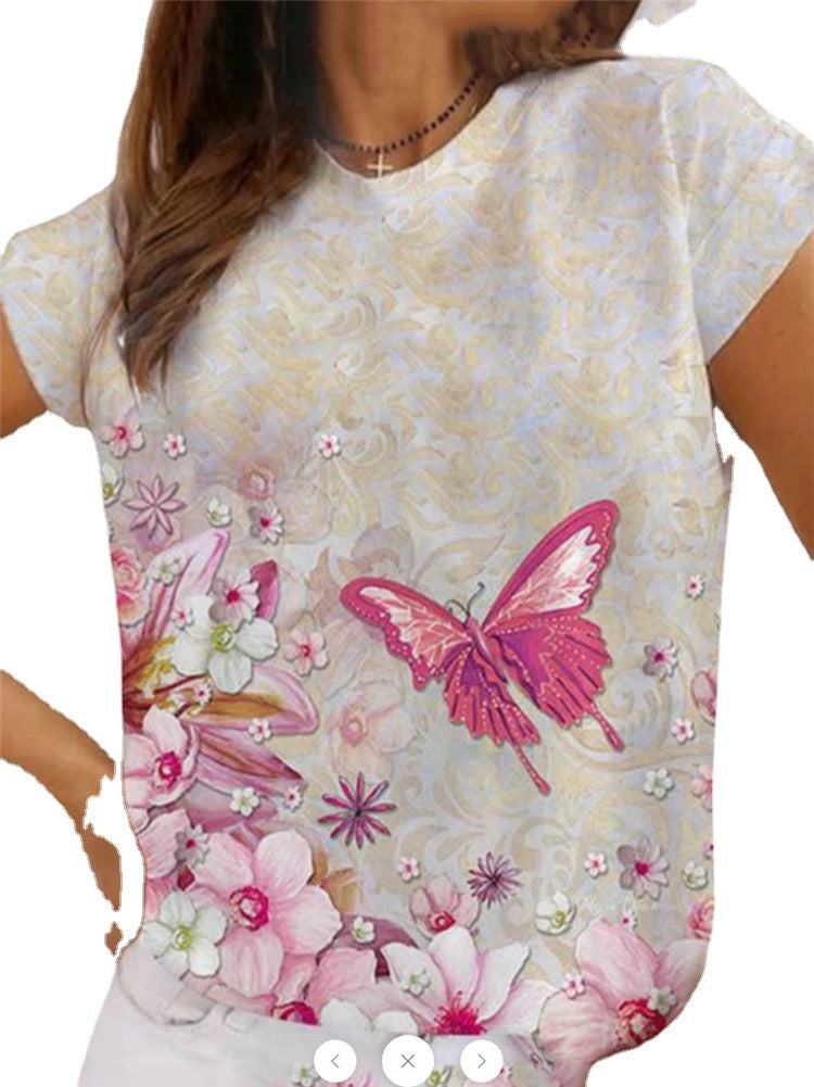 Women Butterfly Printing Casual Fashion Short Sleeve T Shirt Loose Top Female Summer Women Clothes Tee Shirt