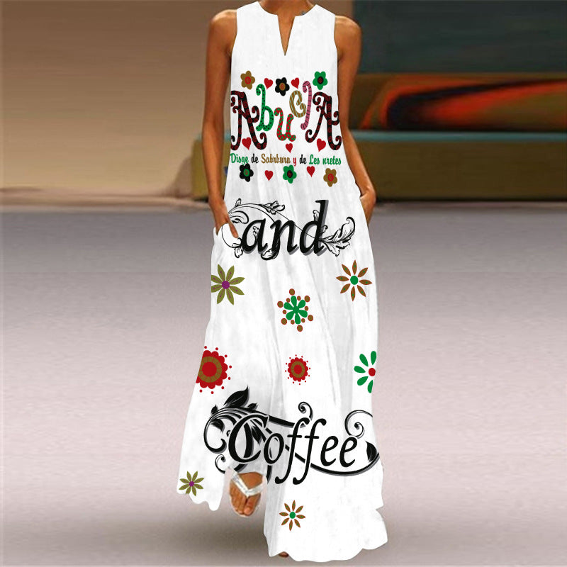 Floral Sleeveless Beach Summer Long Dress Women 2021 Casual Dress Lady V Neck Dress Elegant Women Maxi Dress