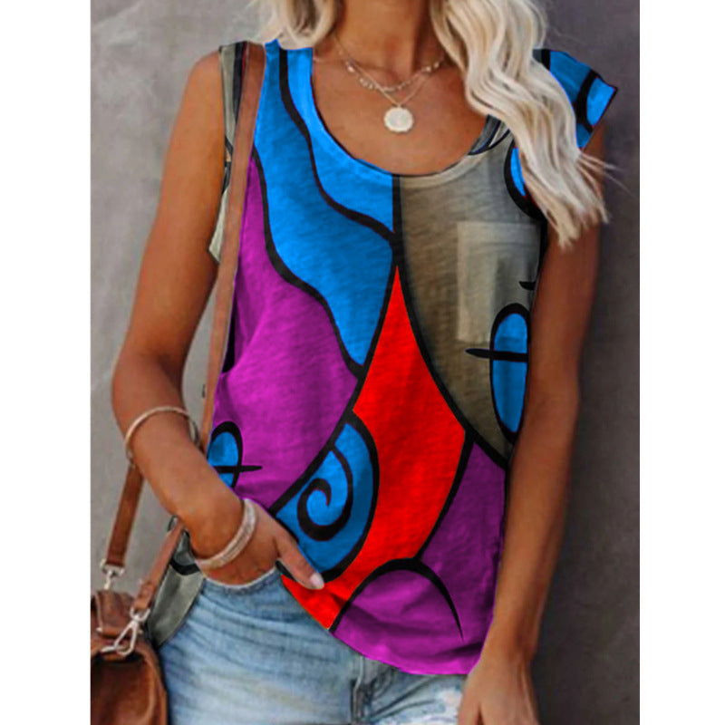 Fashion Women Casual Sleeveless O Neck Plus Size Vest Tops