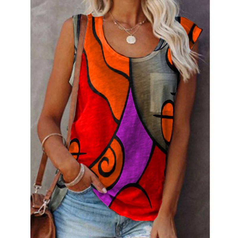 Fashion Women Casual Sleeveless O Neck Plus Size Vest Tops