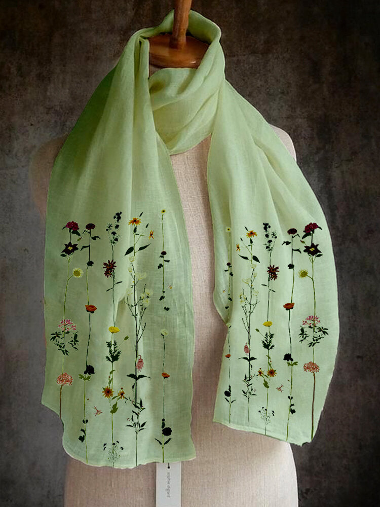 Women Solid Color Printing Pattern Linen Long Scarf Shawl Multi-Purpose Elegant Neck Wrap