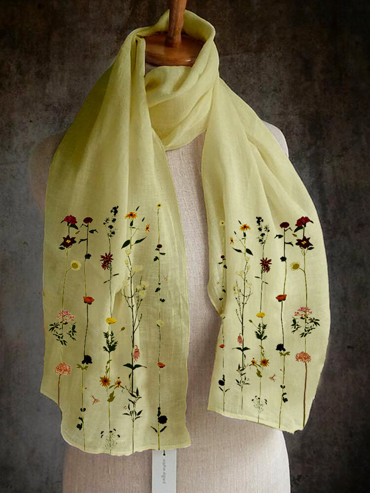 Women Solid Color Printing Pattern Linen Long Scarf Shawl Multi-Purpose Elegant Neck Wrap