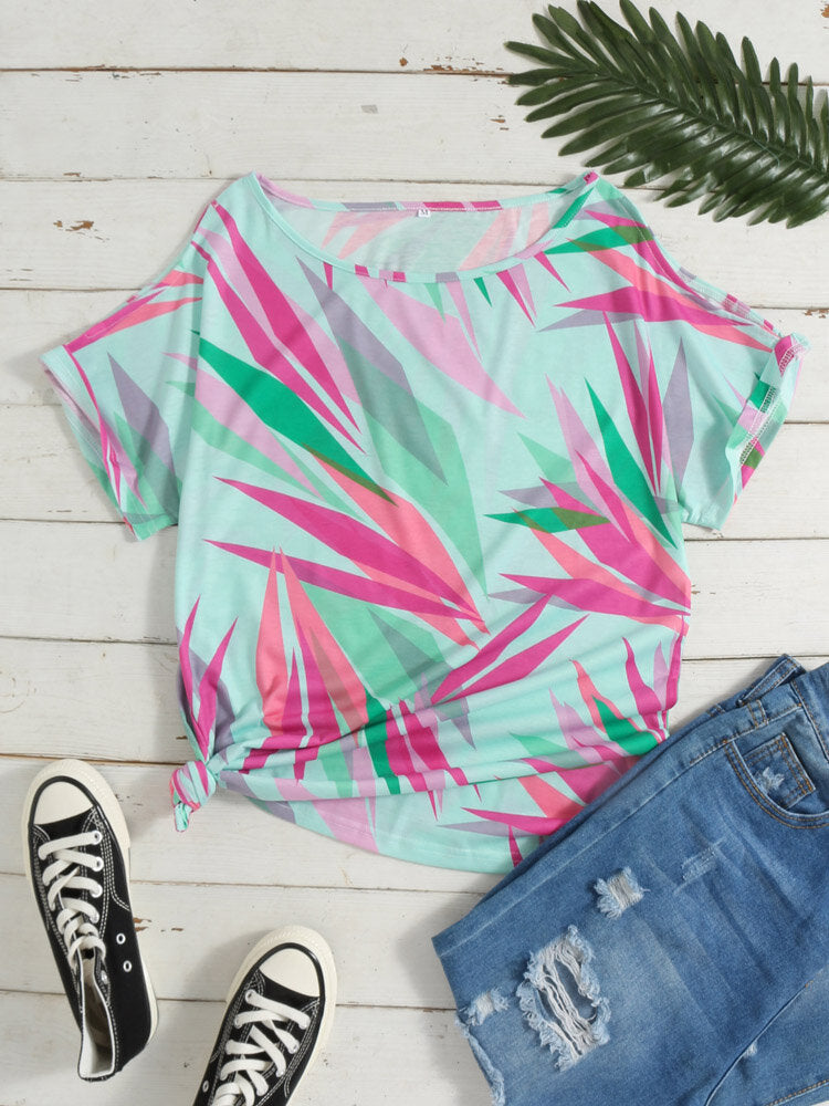 Geometric Print O-neck Short Sleeve Loose Casual T-Shirt For Women